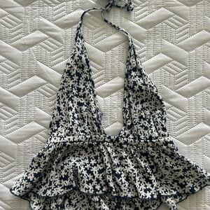 Garage Monochrome Floral Halter Bodysuit